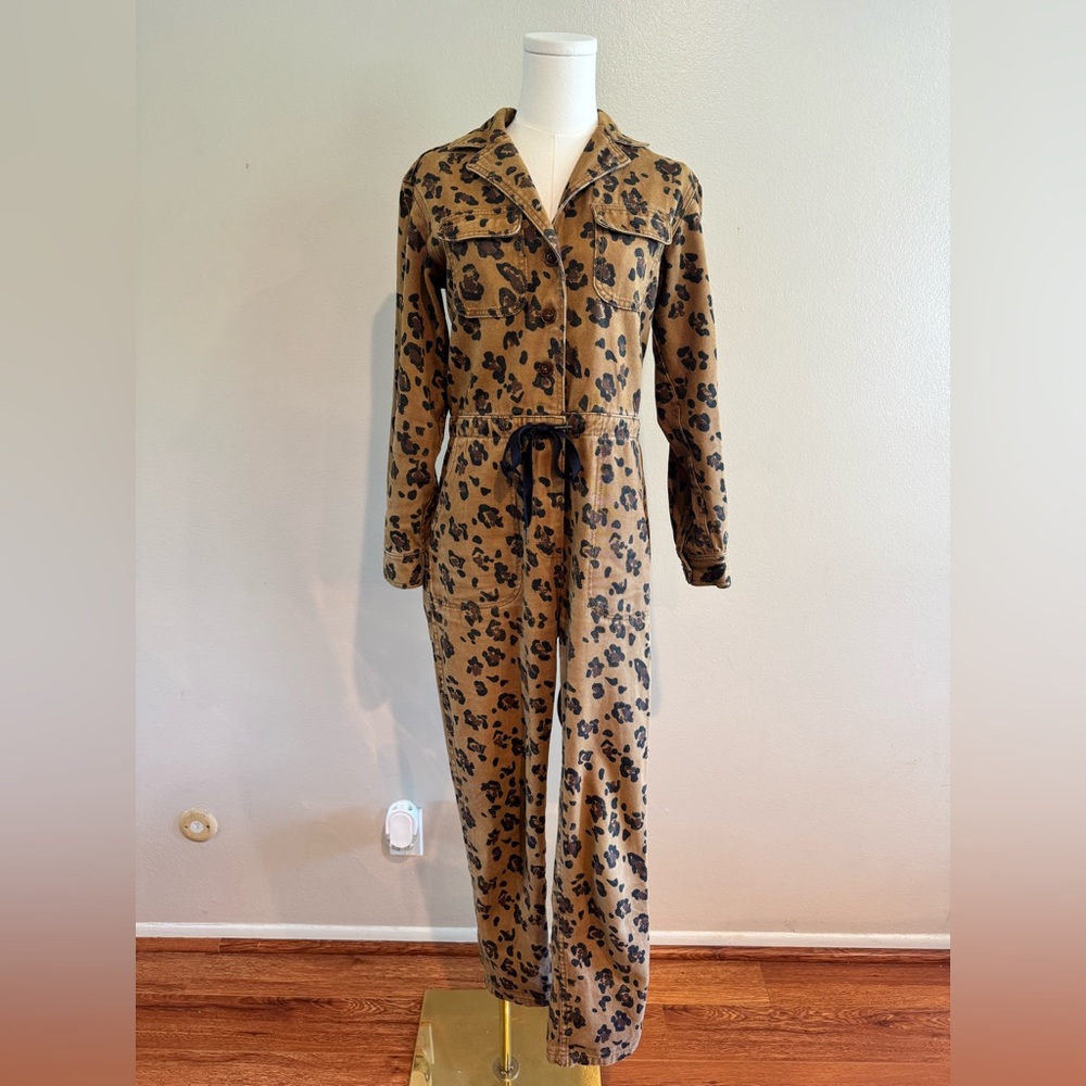 Rachel Antonoff Leopard-Print Utility Jumpsuit in Tan and Black